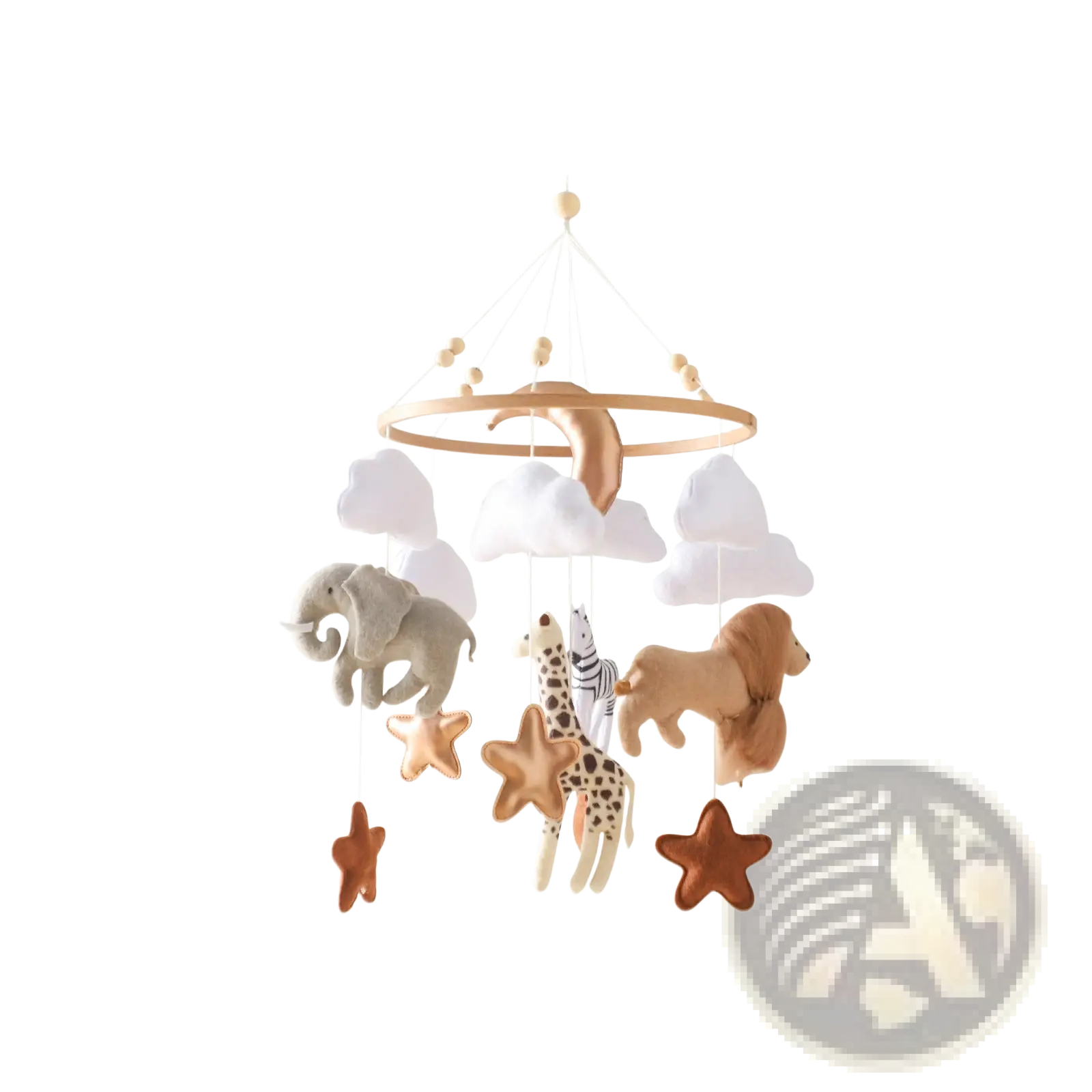 Safari Animal Wooden Crib Mobile with Felt Clouds