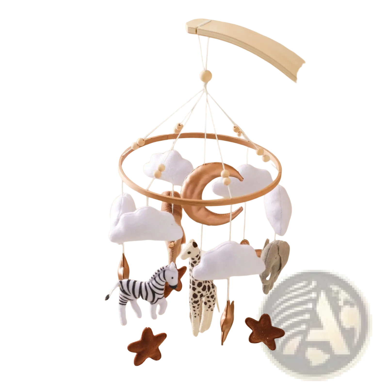 Safari Animal Wooden Crib Mobile with Felt Clouds