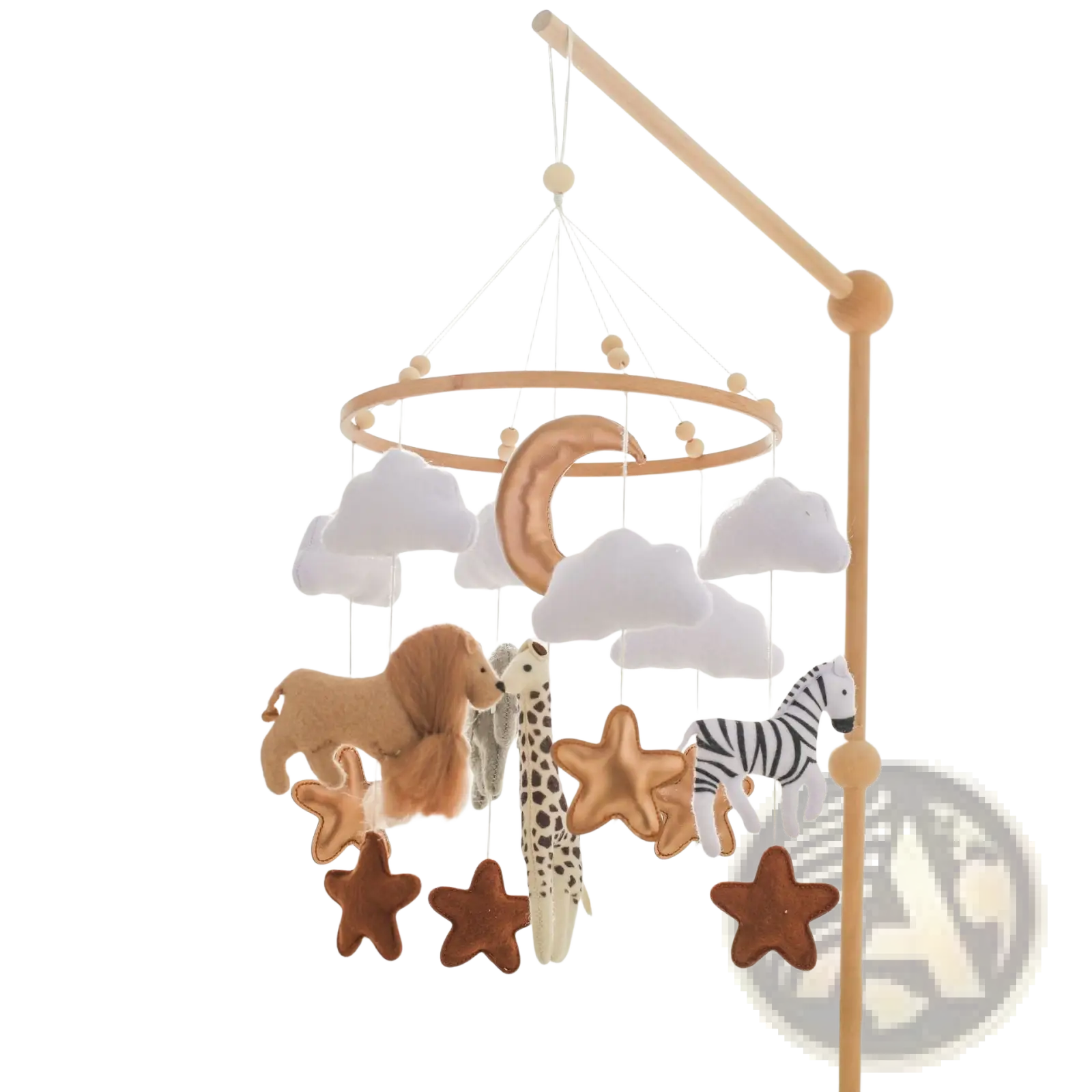 Safari Animal Wooden Crib Mobile with Felt Clouds