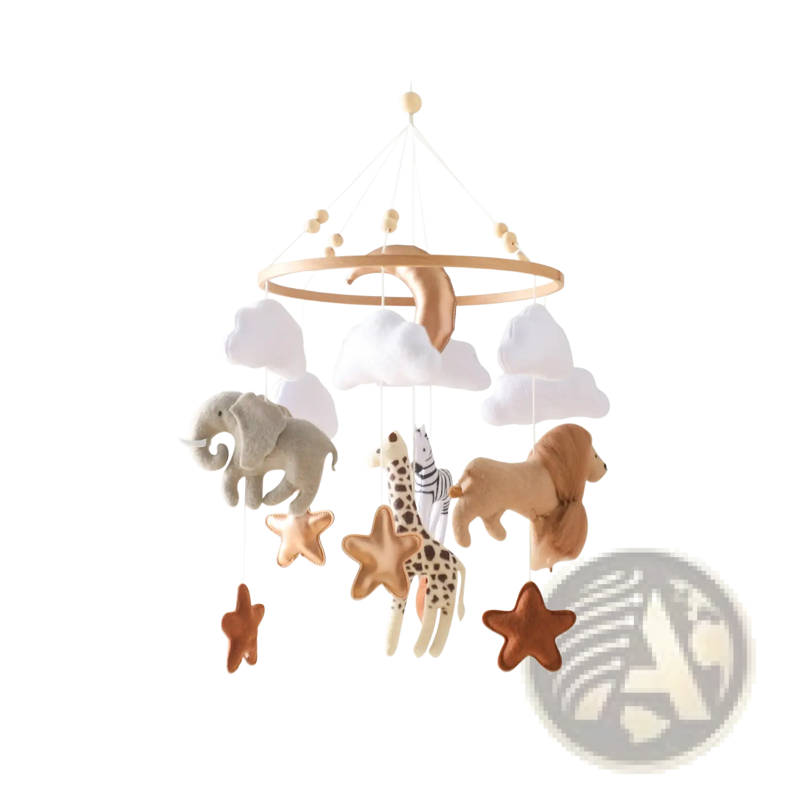Safari Animal Wooden Crib Mobile with Felt Clouds