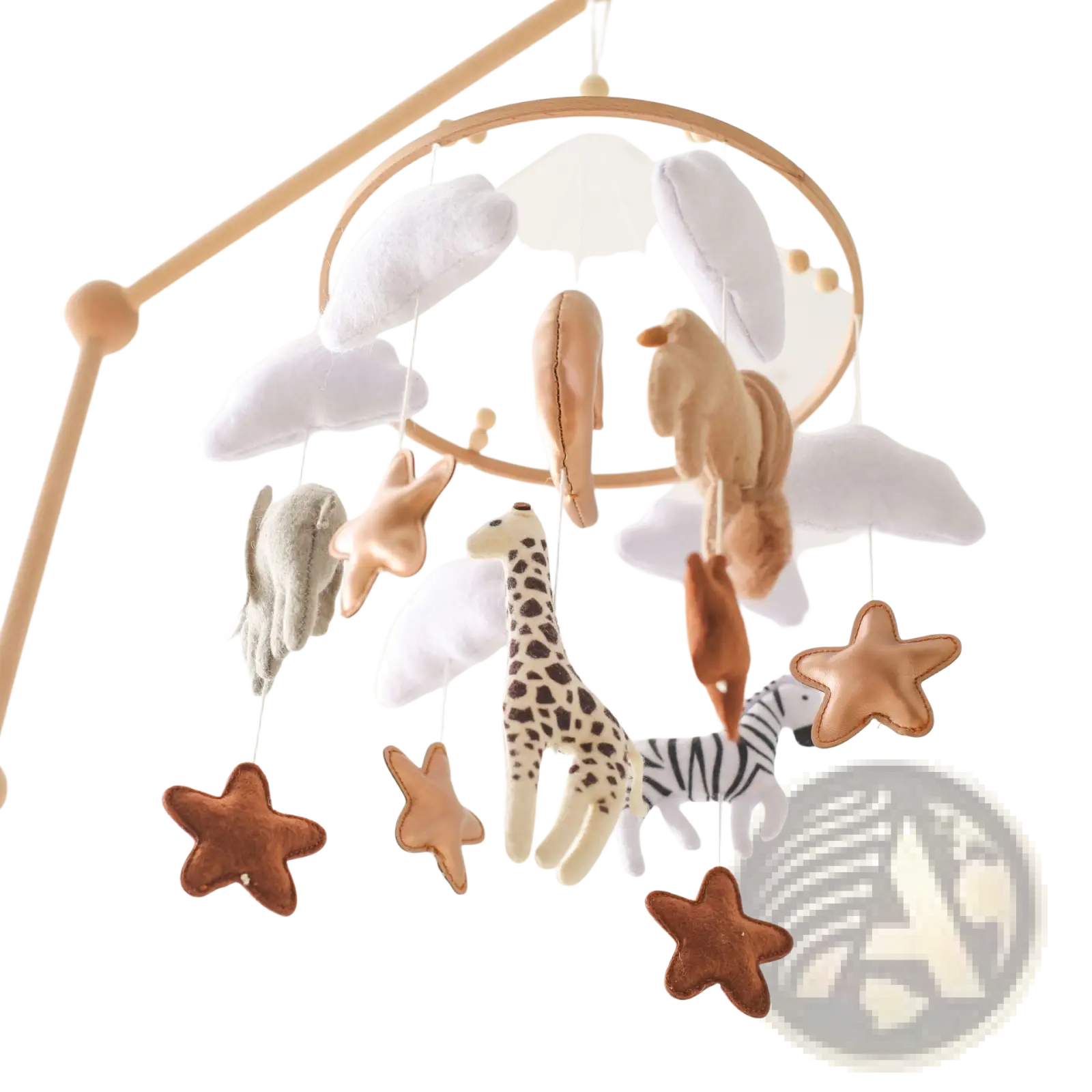 Safari Animal Wooden Crib Mobile with Felt Clouds