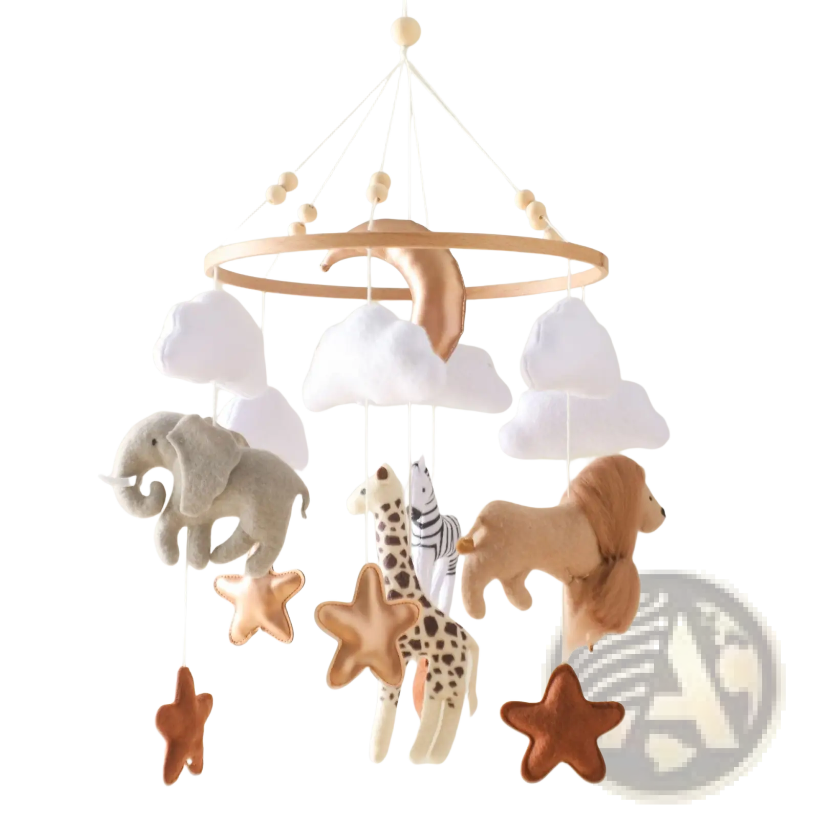 Safari Animal Wooden Crib Mobile with Felt Clouds