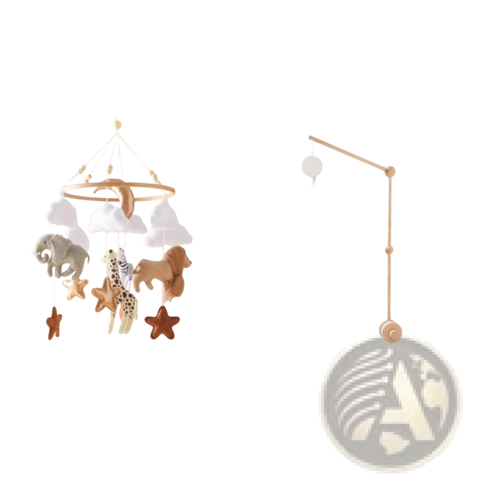 Safari Animal Wooden Crib Mobile with Felt Clouds